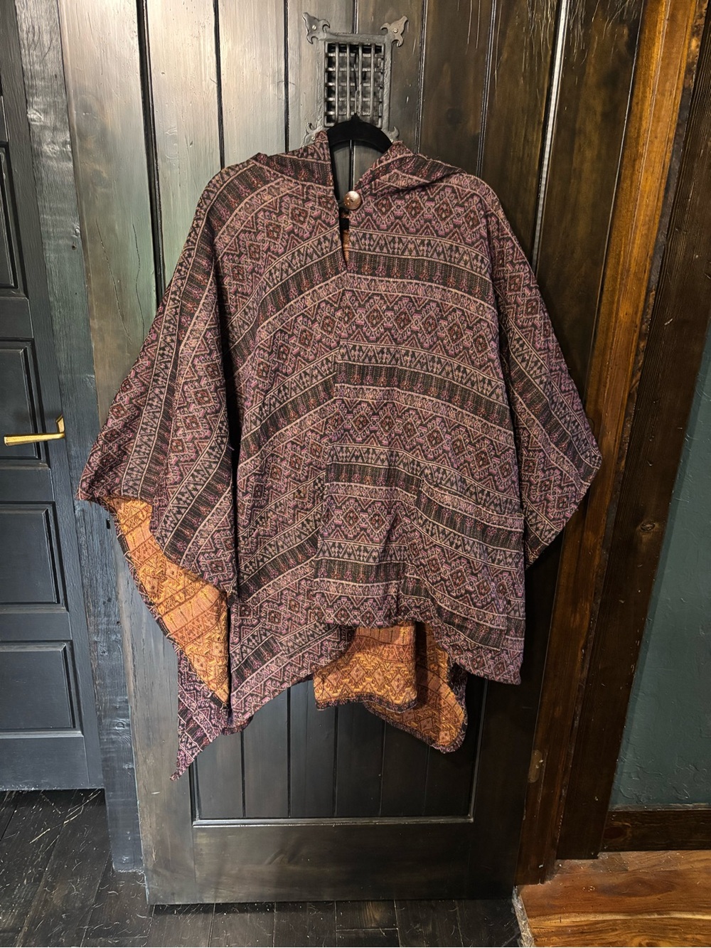 Poncho hooded hoodie purple orange boho pockets